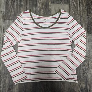 Pact Women's Long Sleeve Striped Top - White, Red, and Green